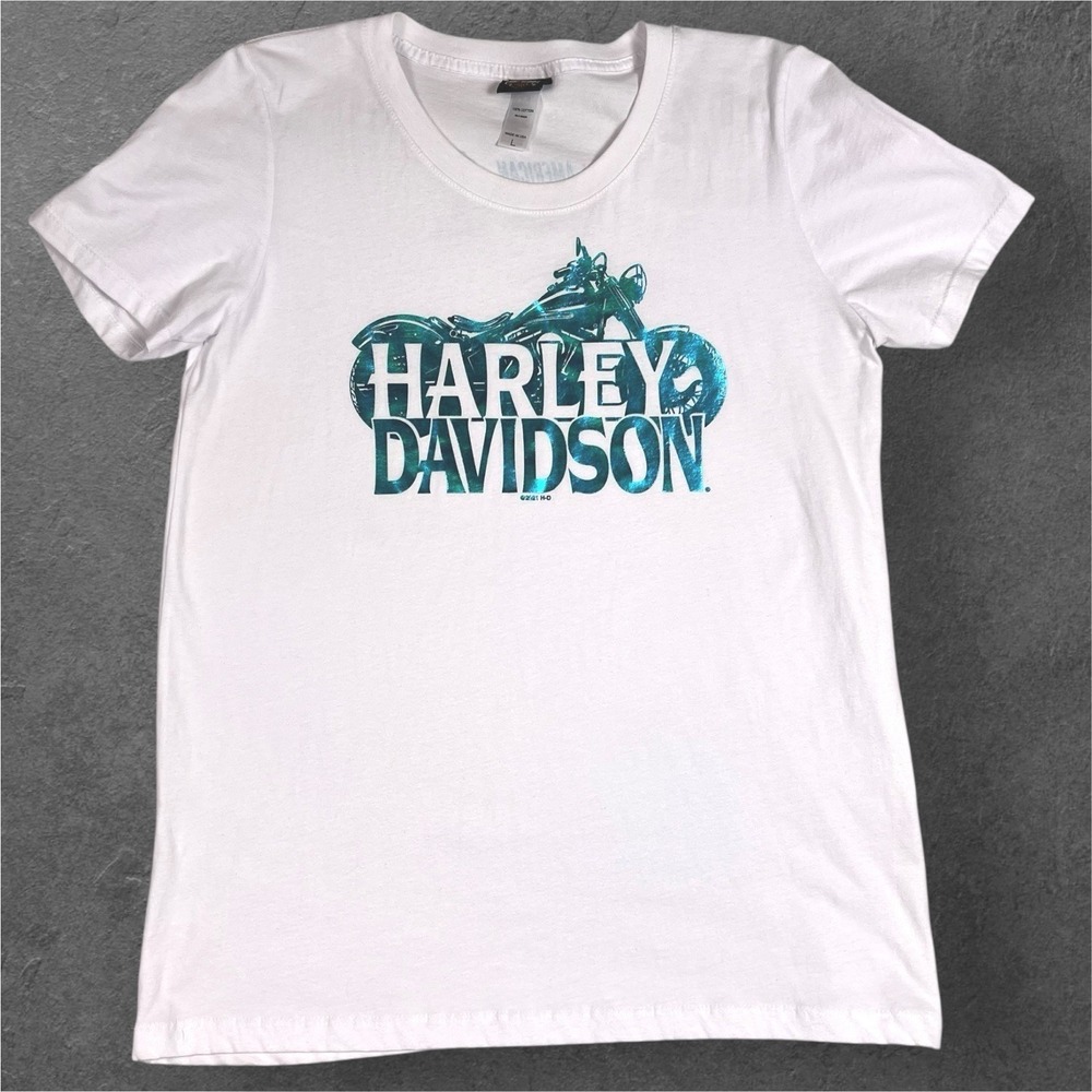 Harley Davidson T-Shirt Womens Large White‎ Hughesville Graphic Motorcycle USA